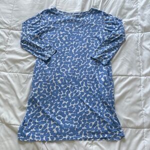 Womens Large Shift Dress Blue White Abstract 100% Cotton Coastal Nautical Beachy